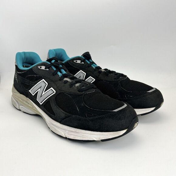 New Balance 990v3 Running Sneakers Mens Sz 14 Black Mesh Teal M990GB3 Suede